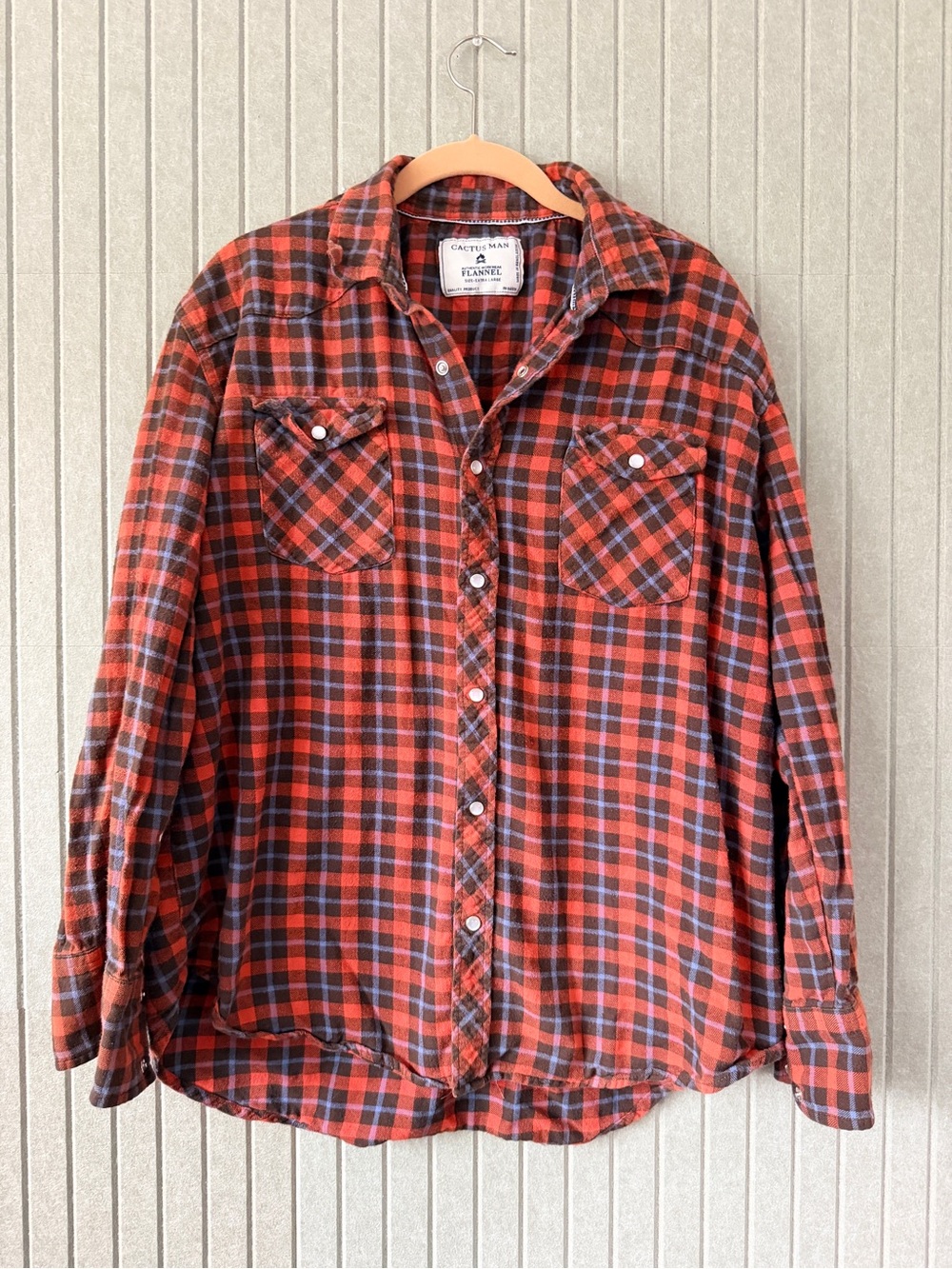 Cactus Red and Black Plaid Button-Down Flannel Shirt